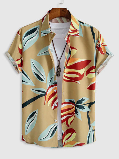 Mens Leaves Print Hawaii Shirt Kosyway