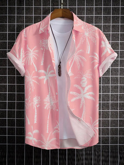 Mens Palm Tropical Print Beach Vacation Shirt Kosyway