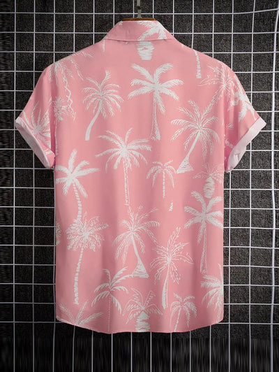 Mens Palm Tropical Print Beach Vacation Shirt Kosyway