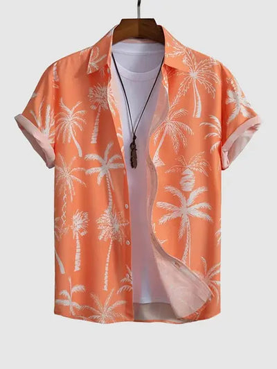 Mens Palm Tropical Print Beach Vacation Shirt Kosyway