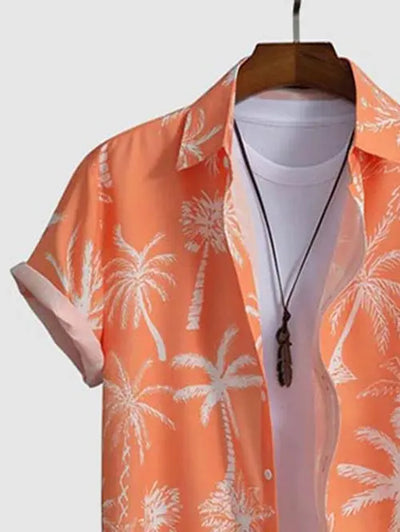 Mens Palm Tropical Print Beach Vacation Shirt Kosyway