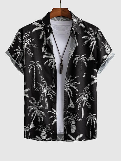 Mens Palm Tropical Print Beach Vacation Shirt Kosyway