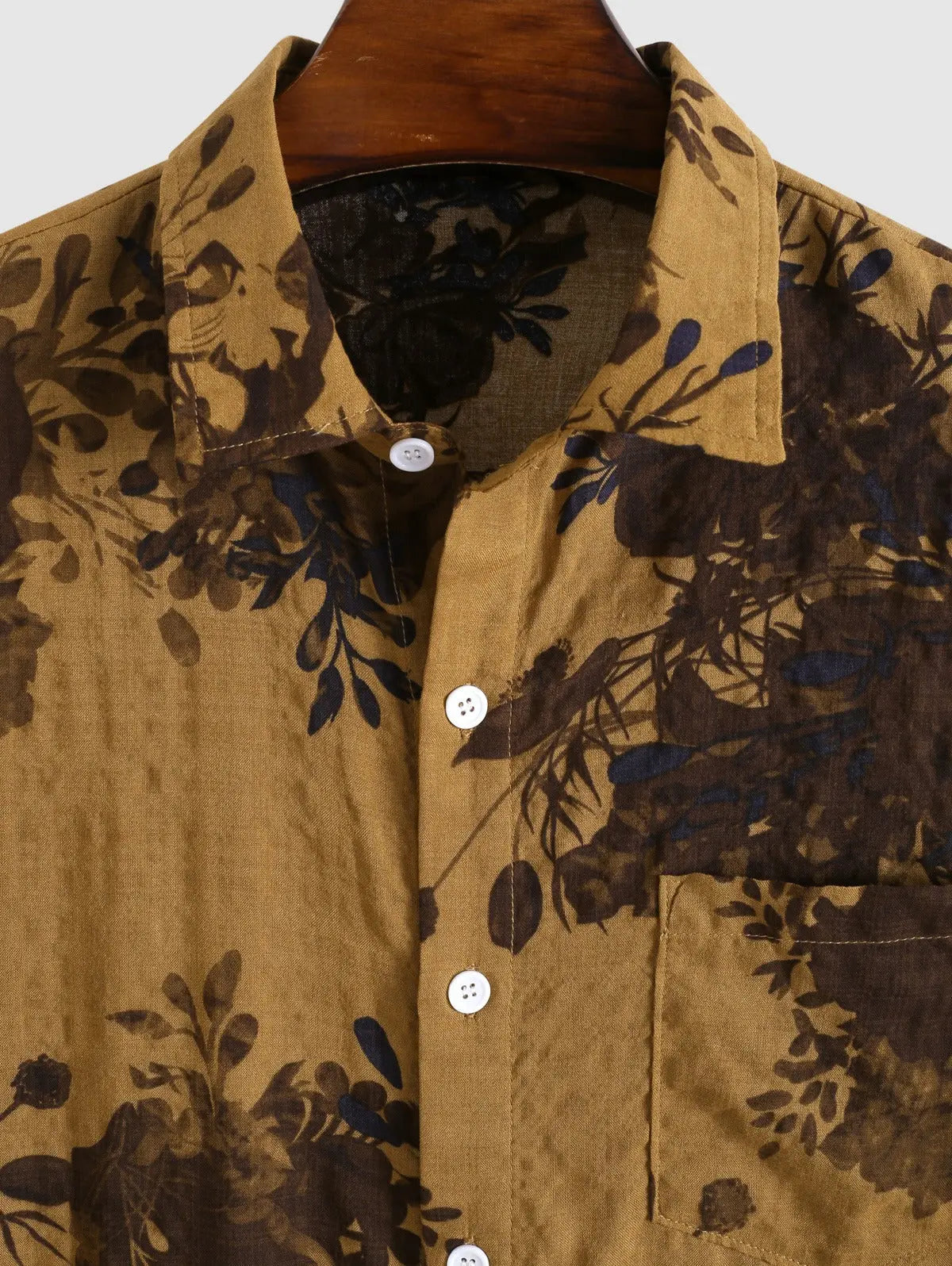 Mens Retro Floral Leaf Print Cotton Vacation Shirt Kosyway