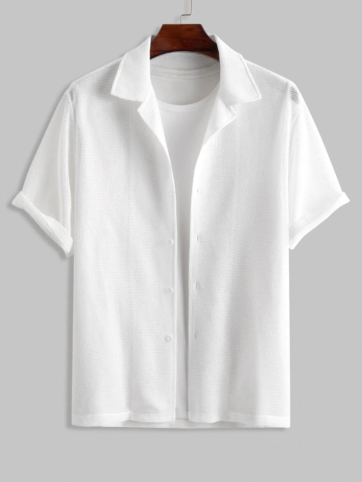 Mens See-through Hollow Out Beach Shirt Kosyway