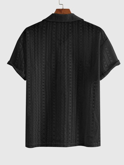 Mens Sexy Lace Sheer Openwork Short Sleeves Shirt Kosyway