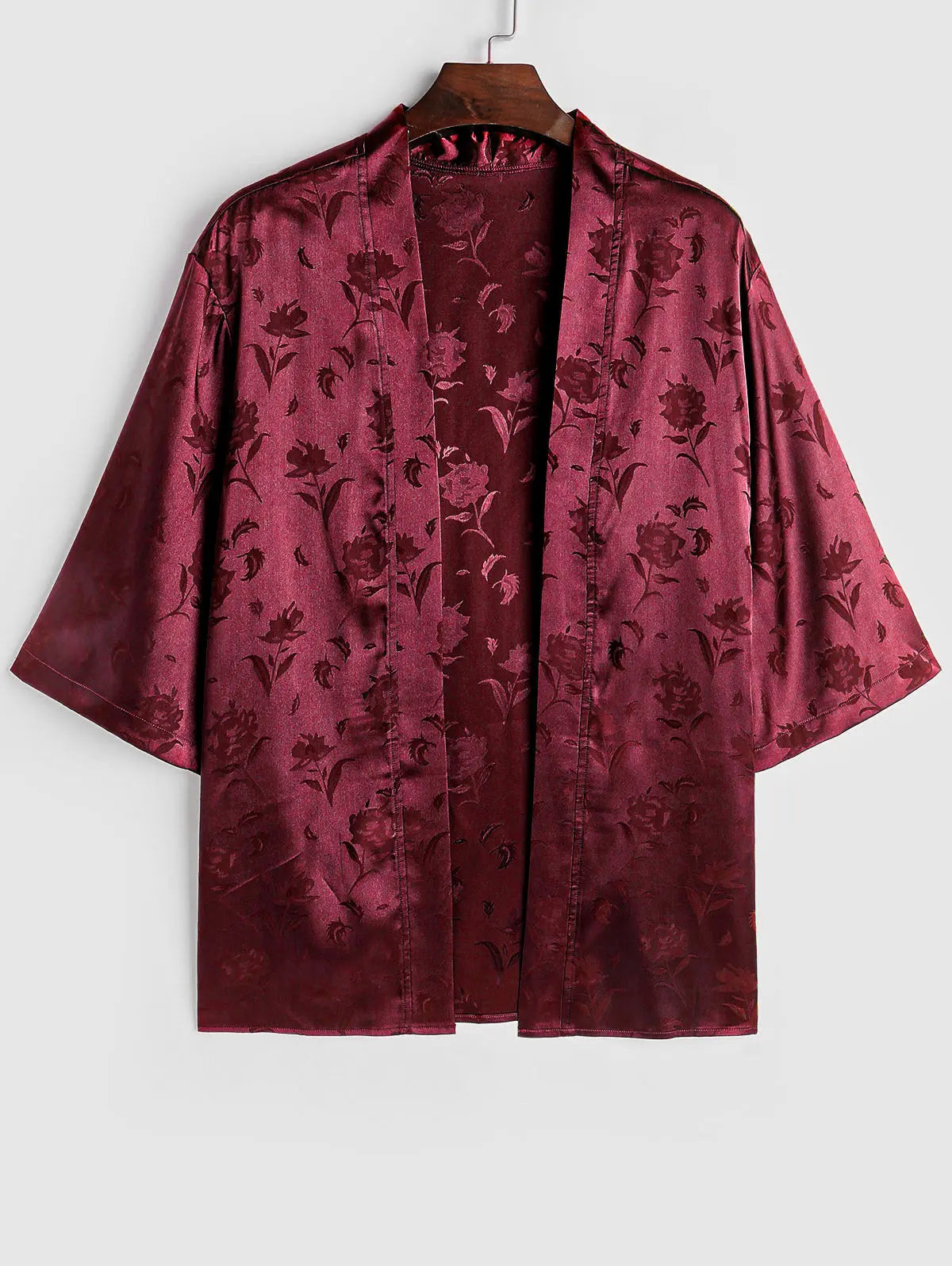 Mens Silky Satin Rose Printed Kimono Kosyway