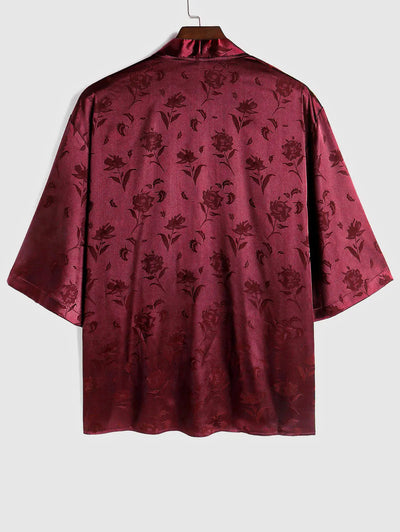 Mens Silky Satin Rose Printed Kimono Kosyway