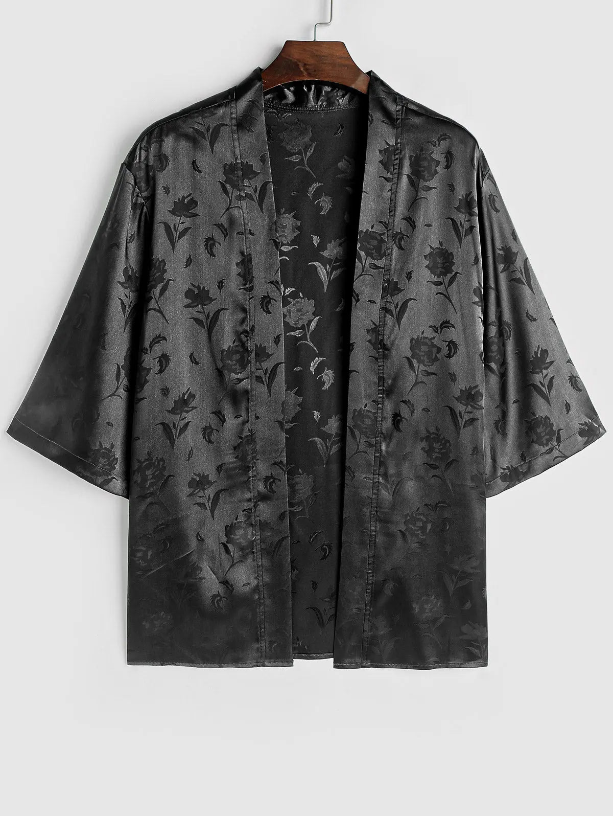 Mens Silky Satin Rose Printed Kimono Kosyway