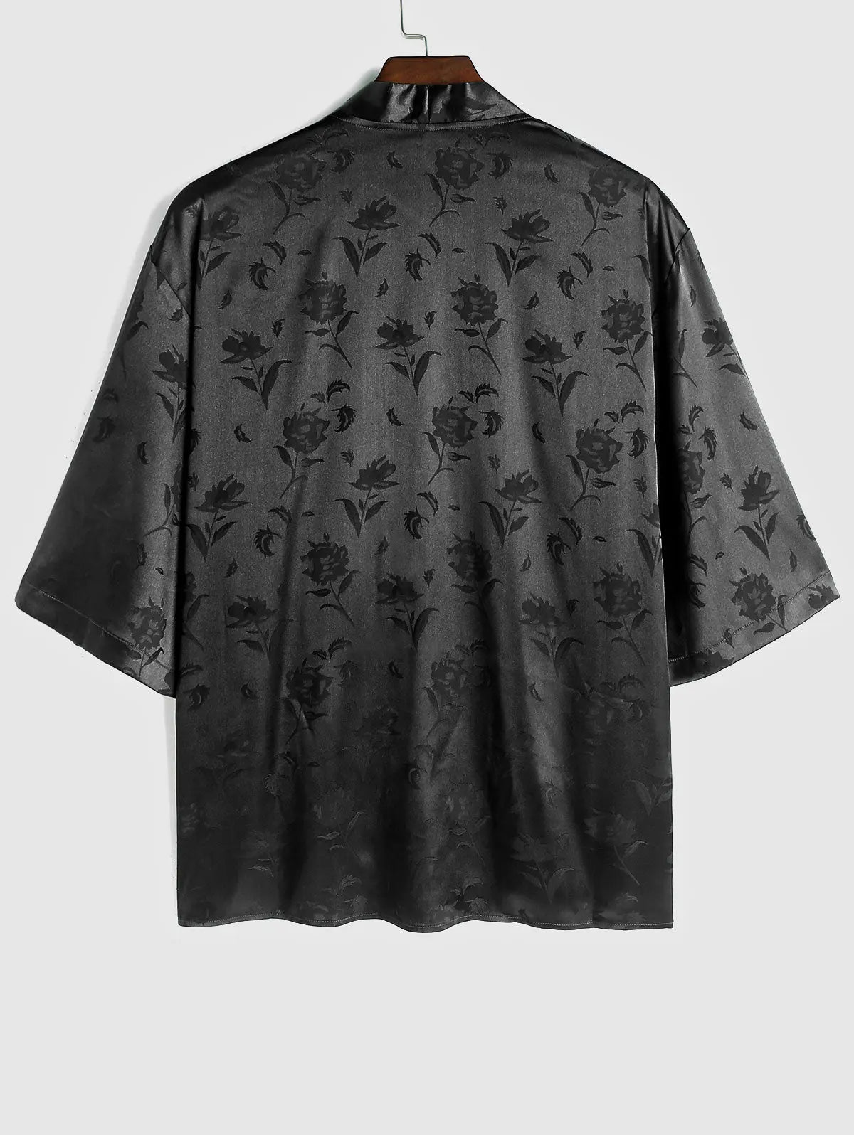 Mens Silky Satin Rose Printed Kimono Kosyway