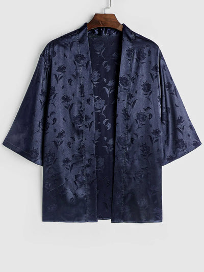 Mens Silky Satin Rose Printed Kimono Kosyway