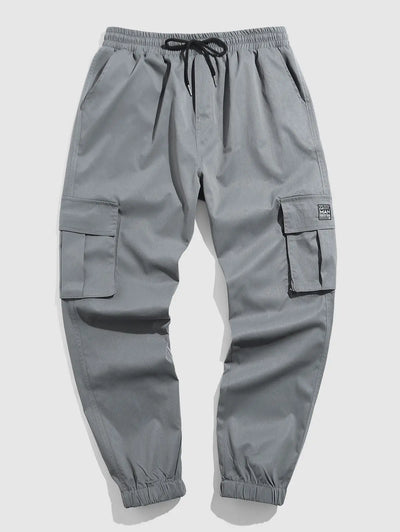 Mens Solid Color Drawstring Streetwear Cargo Pants Kosyway