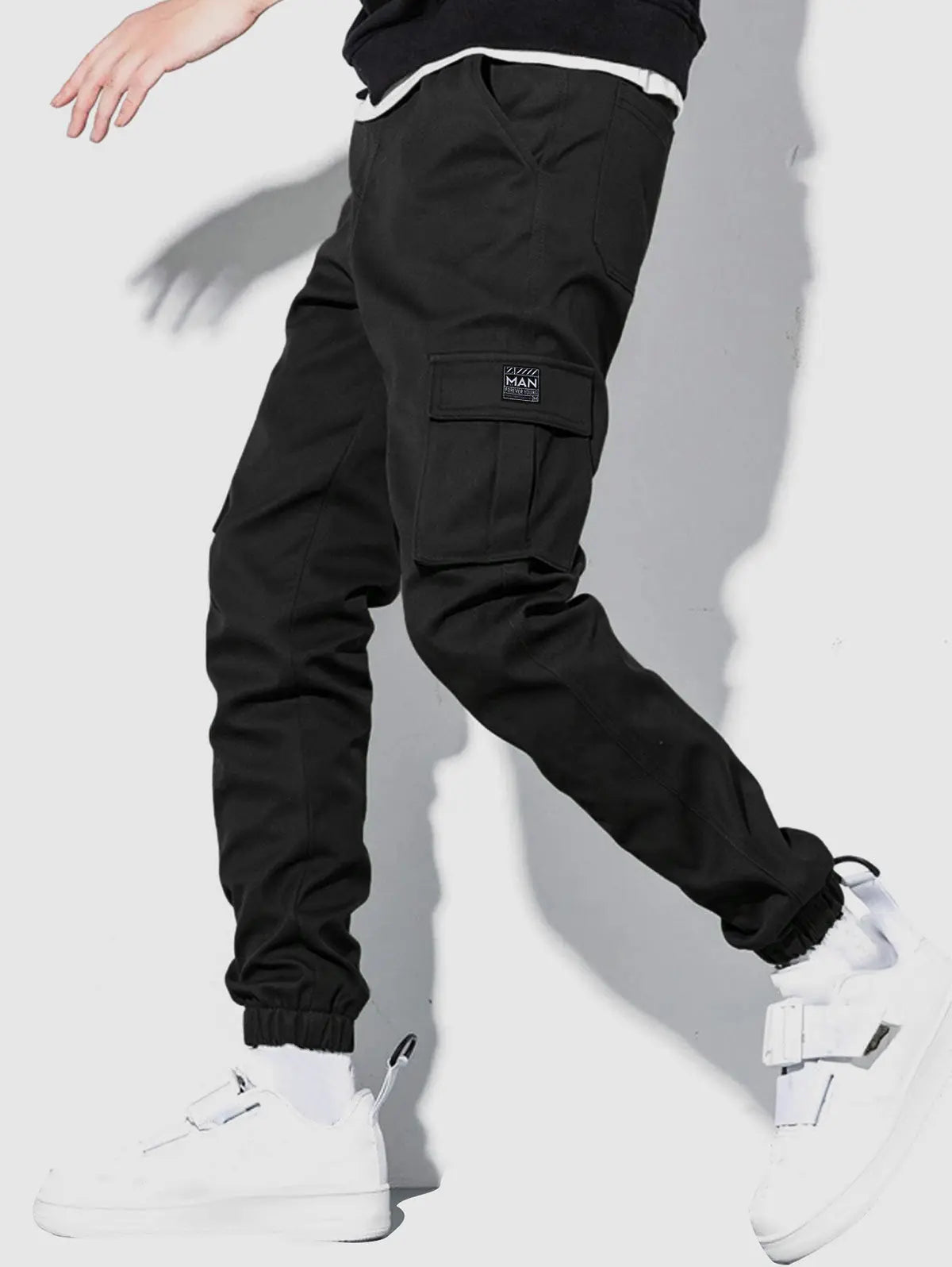 Mens Solid Color Drawstring Streetwear Cargo Pants Kosyway