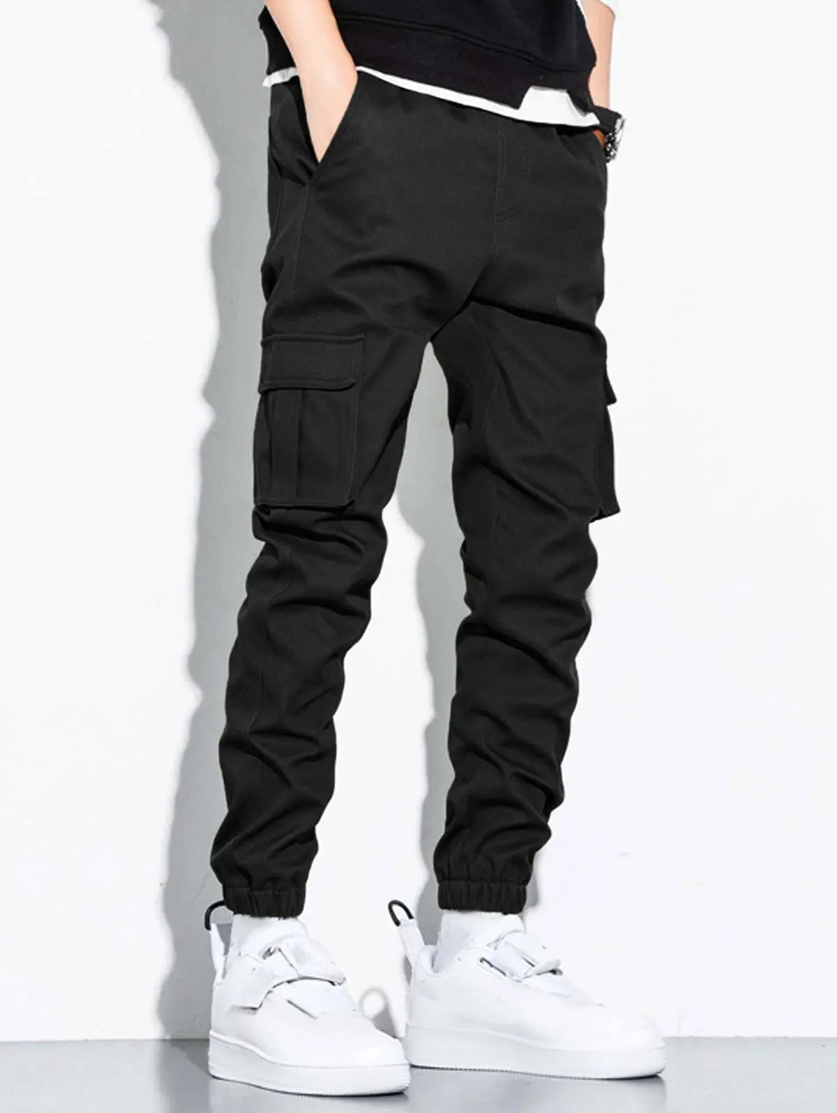 Mens Solid Color Drawstring Streetwear Cargo Pants Kosyway