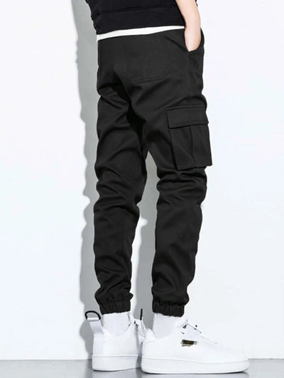 Mens Solid Color Drawstring Streetwear Cargo Pants Kosyway