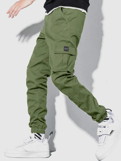 Mens Solid Color Drawstring Streetwear Cargo Pants Kosyway