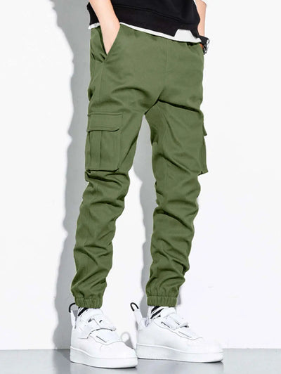 Mens Solid Color Drawstring Streetwear Cargo Pants Kosyway