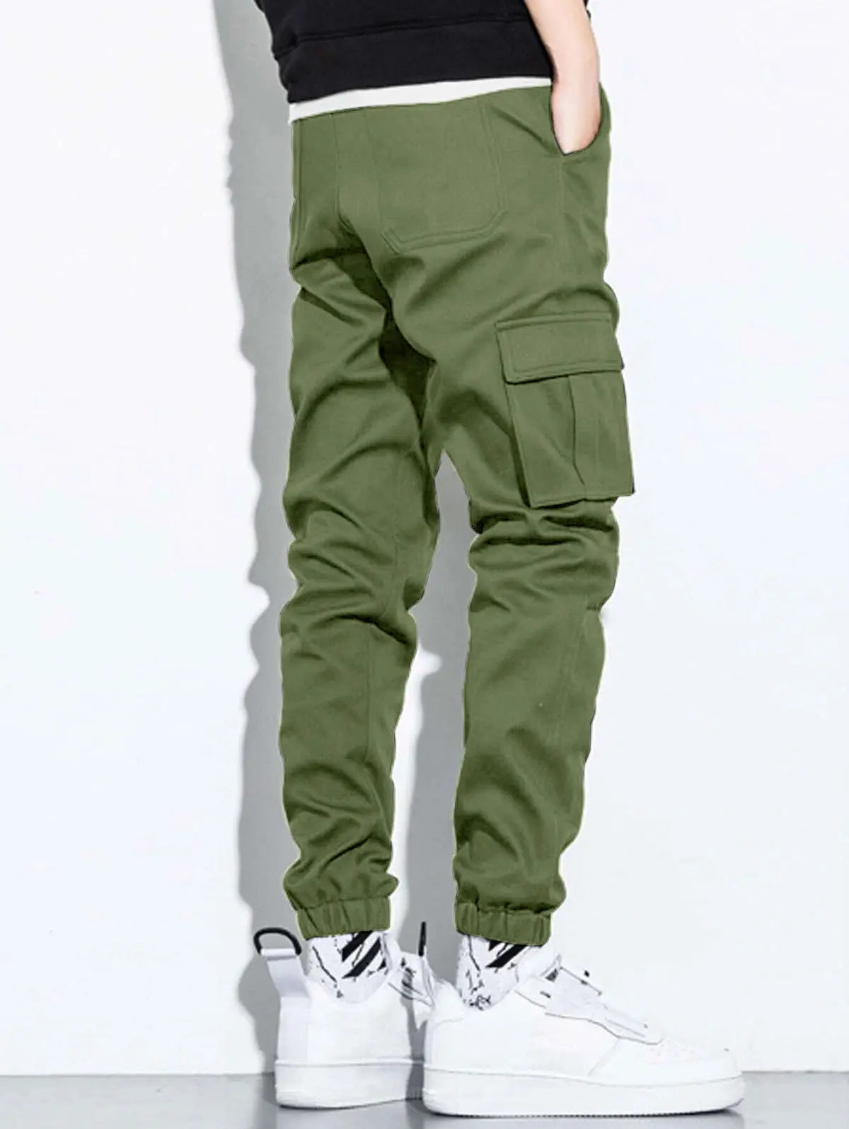 Mens Solid Color Drawstring Streetwear Cargo Pants Kosyway