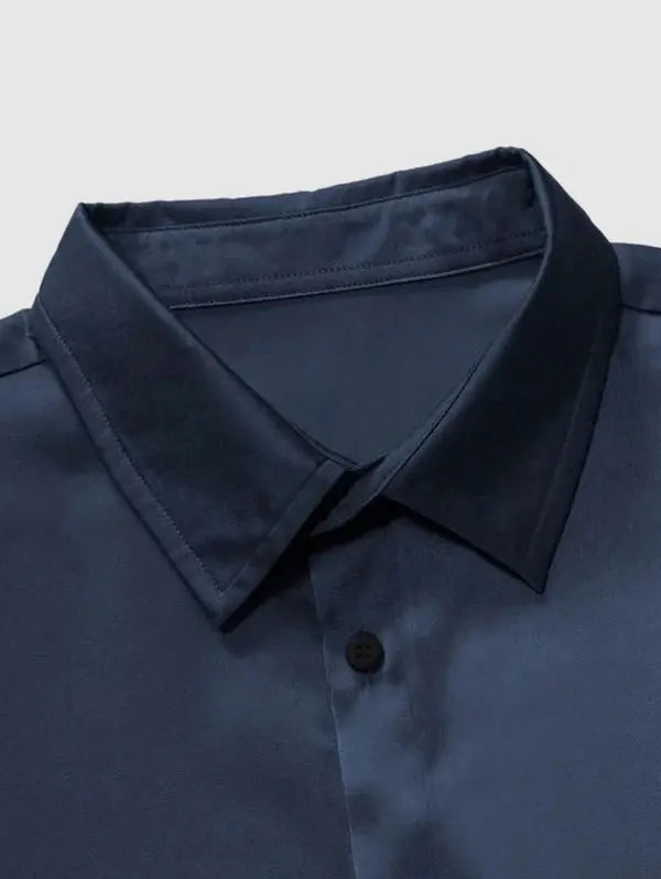 Mens Solid Color Satin Casual Shirt Kosyway