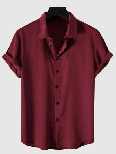 Mens Solid Color Satin Casual Shirt Kosyway