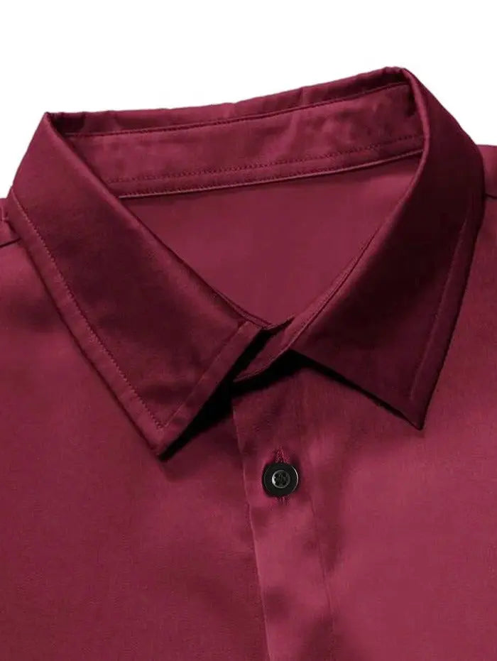 Mens Solid Color Satin Casual Shirt Kosyway