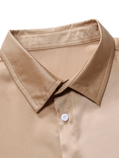 Mens Solid Color Satin Casual Shirt Kosyway