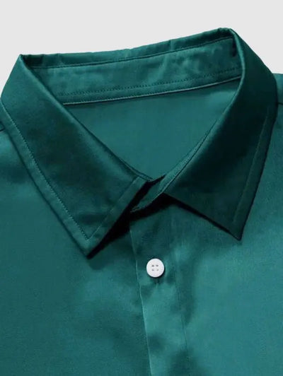 Mens Solid Color Satin Casual Shirt Kosyway