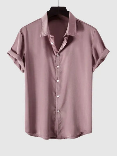 Mens Solid Color Satin Casual Shirt Kosyway