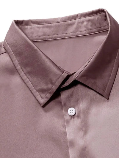 Mens Solid Color Satin Casual Shirt Kosyway