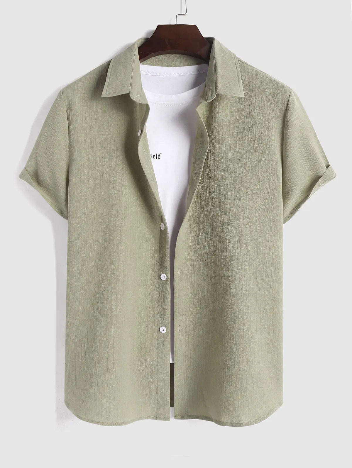 Mens Solid Color Textured Short Sleeves Shirt Kosyway