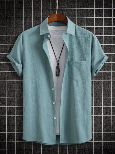 Mens Solid Color Textured Short Sleeves Shirt Kosyway