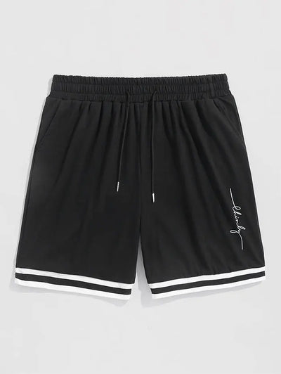 Mens Striped Panel Letter Printed Sweat Shorts Kosyway