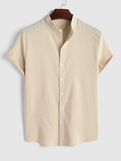 Mens Striped Stand Collar Shirt Kosyway