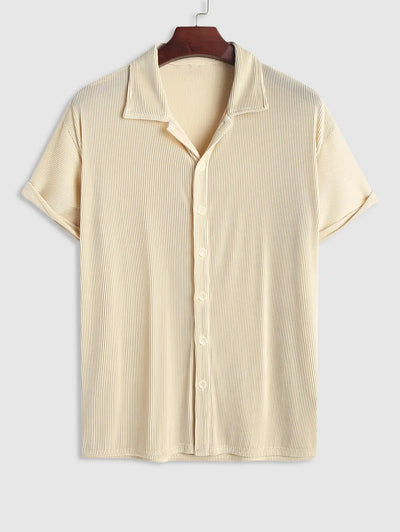 Mens Textured Ribbed Short Sleeves Shirt Kosyway