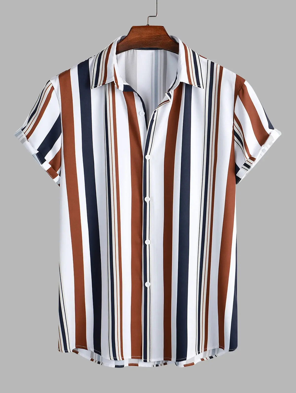 Mens Vertical Mixed Stripes Button Up Casual Shirt Kosyway