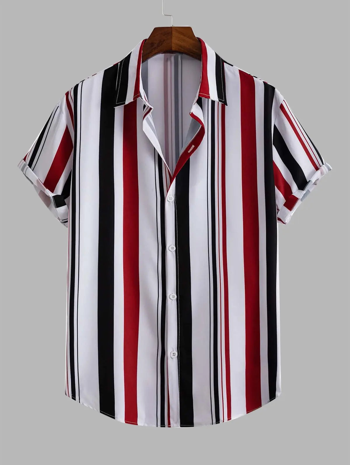 Mens Vertical Mixed Stripes Button Up Casual Shirt Kosyway