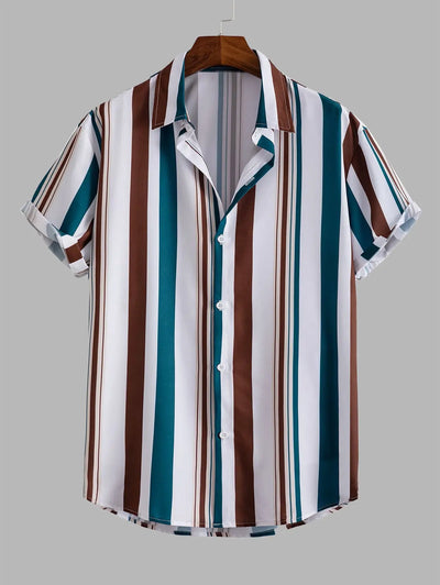 Mens Vertical Mixed Stripes Button Up Casual Shirt Kosyway