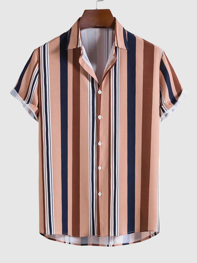 Mens Vertical Mixed Stripes Button Up Casual Shirt Kosyway