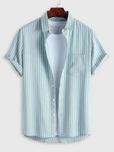 Mens Vertical Striped Pattern Casual Shirt Kosyway