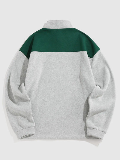 Mens Vintage Eagle Printed Colorblock Fleece Quarter Zip Sweatshirt Kosyway