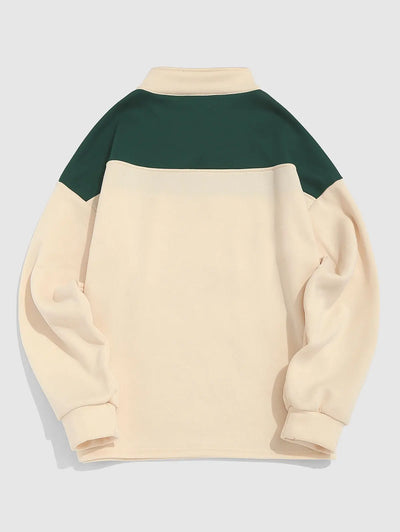 Mens Vintage Eagle Printed Colorblock Fleece Quarter Zip Sweatshirt Kosyway