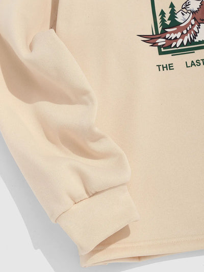 Mens Vintage Eagle Printed Colorblock Fleece Quarter Zip Sweatshirt Kosyway