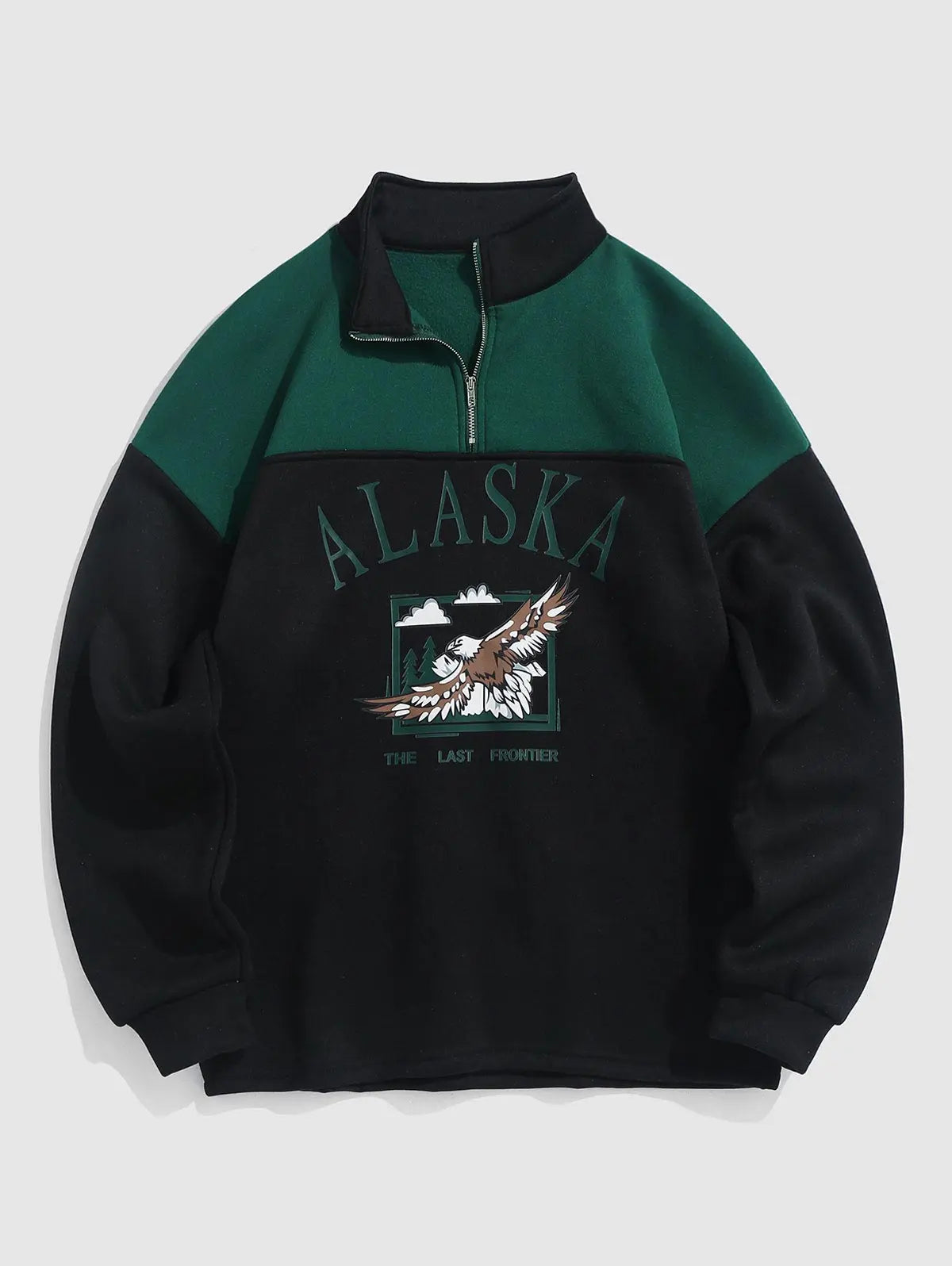 Mens Vintage Eagle Printed Colorblock Fleece Quarter Zip Sweatshirt Kosyway