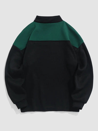 Mens Vintage Eagle Printed Colorblock Fleece Quarter Zip Sweatshirt Kosyway