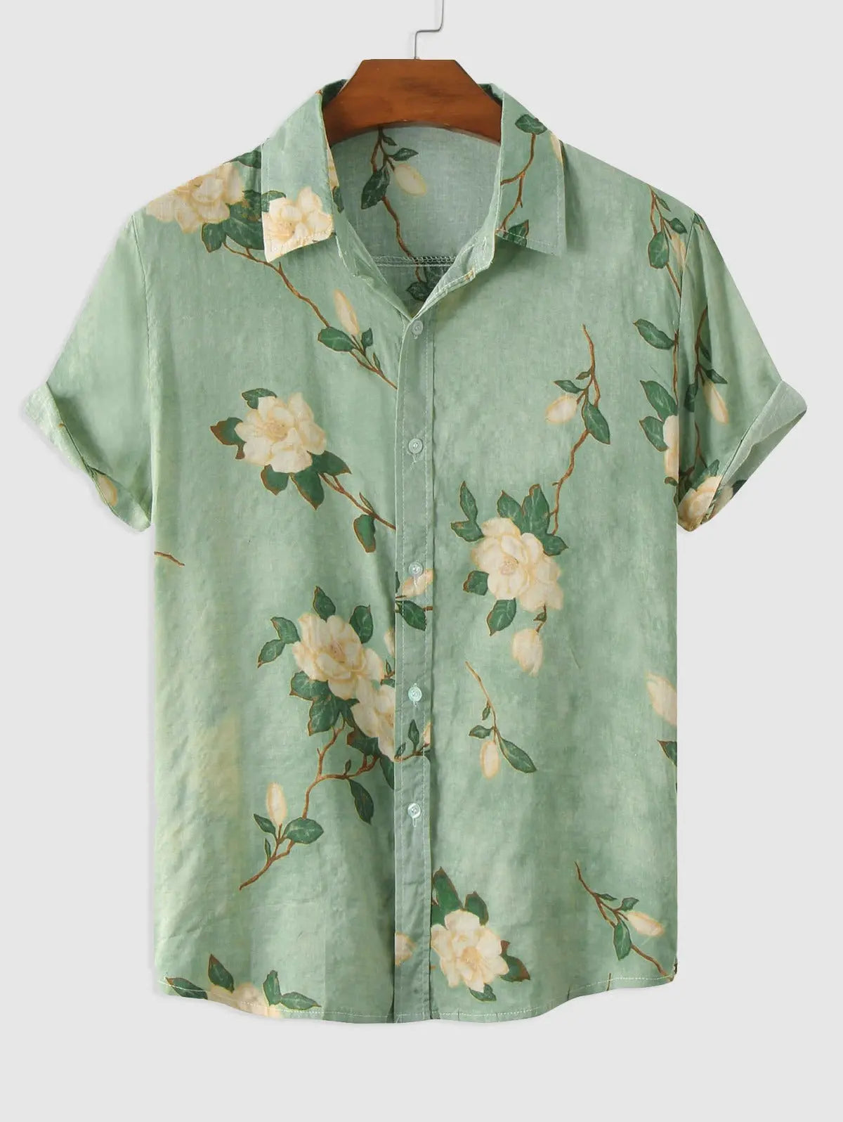 Mens Vintage Flowers Pattern Print Casual Shirt Kosyway