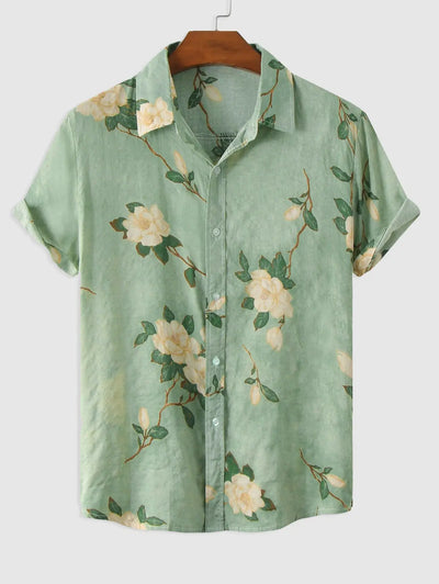 Mens Vintage Flowers Pattern Print Casual Shirt Kosyway