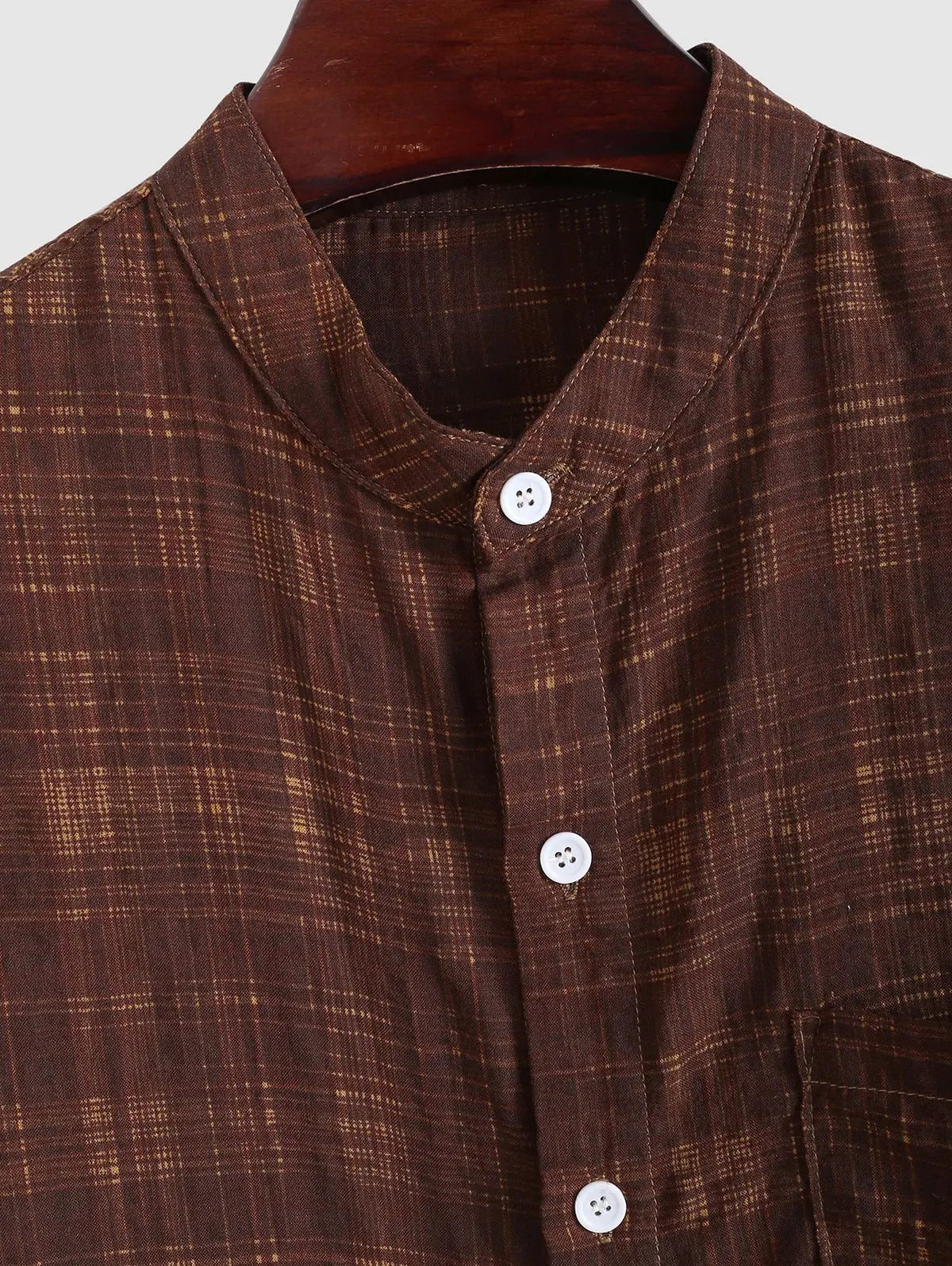 Mens Vintage Plaid Pattern Cotton and Linen Textured Casual Shirt Kosyway