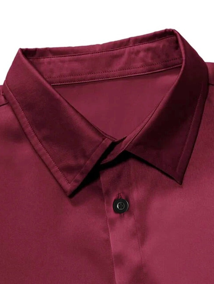 Chemise décontractée en satin de couleur unie pour hommes