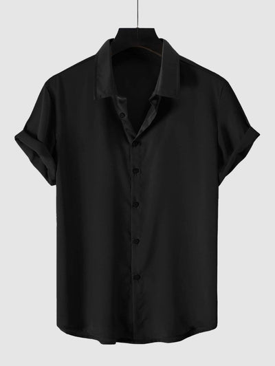 Chemise décontractée en satin de couleur unie pour hommes