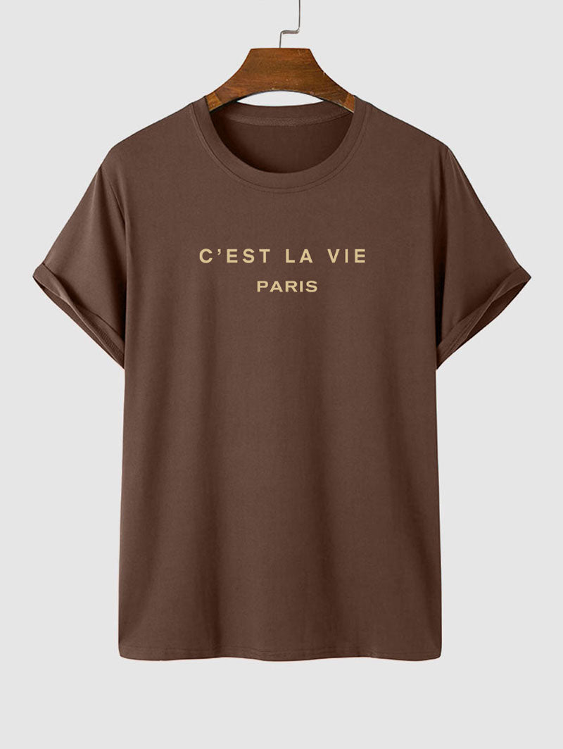 T-shirt décontracté imprimé lettres C'EST LA VIE pour hommes