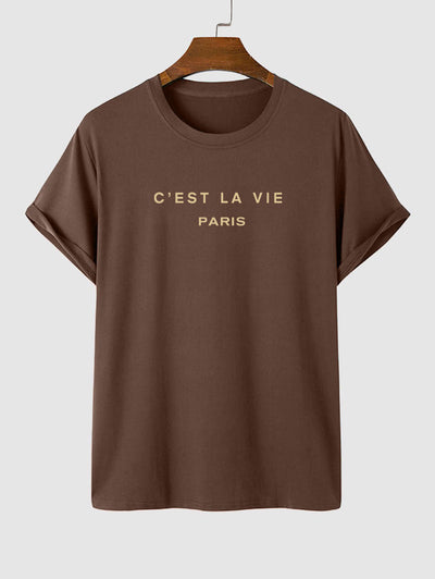 Mens C'EST LA VIE Letter Printed Casual T-shirt